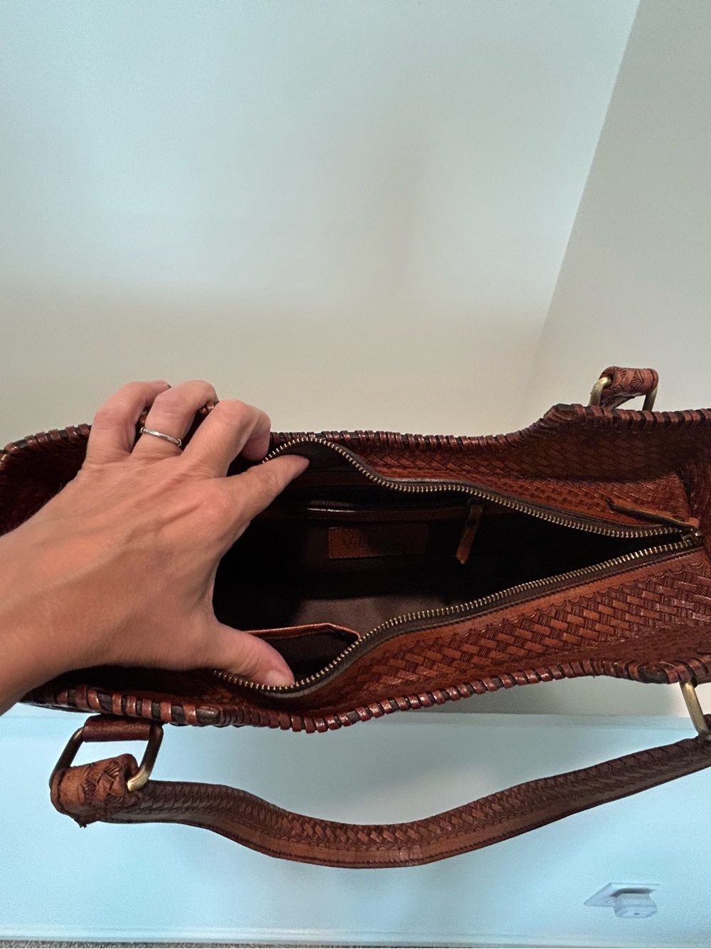 New Vilenca Hand-Tooled Leather Tote Bag - Brown - Picture 11 of 14